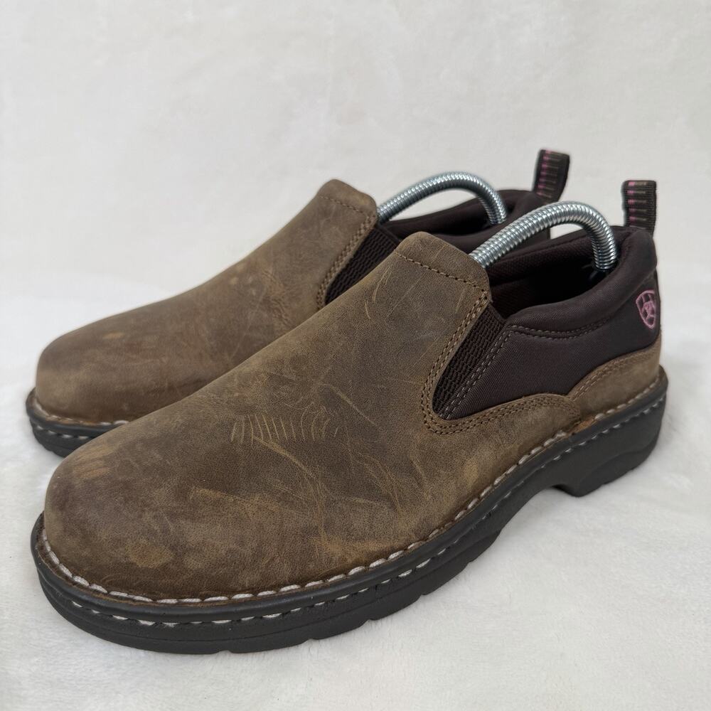Ariat Traverse Slip On Work Shoes Womens 7.5 Brown Leather Loafer Comfort